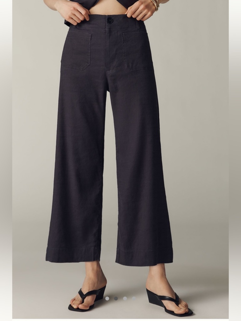 Anthropologie Colette Black Wide-Leg Linen-Blend Pants with Back Patch Pocket
